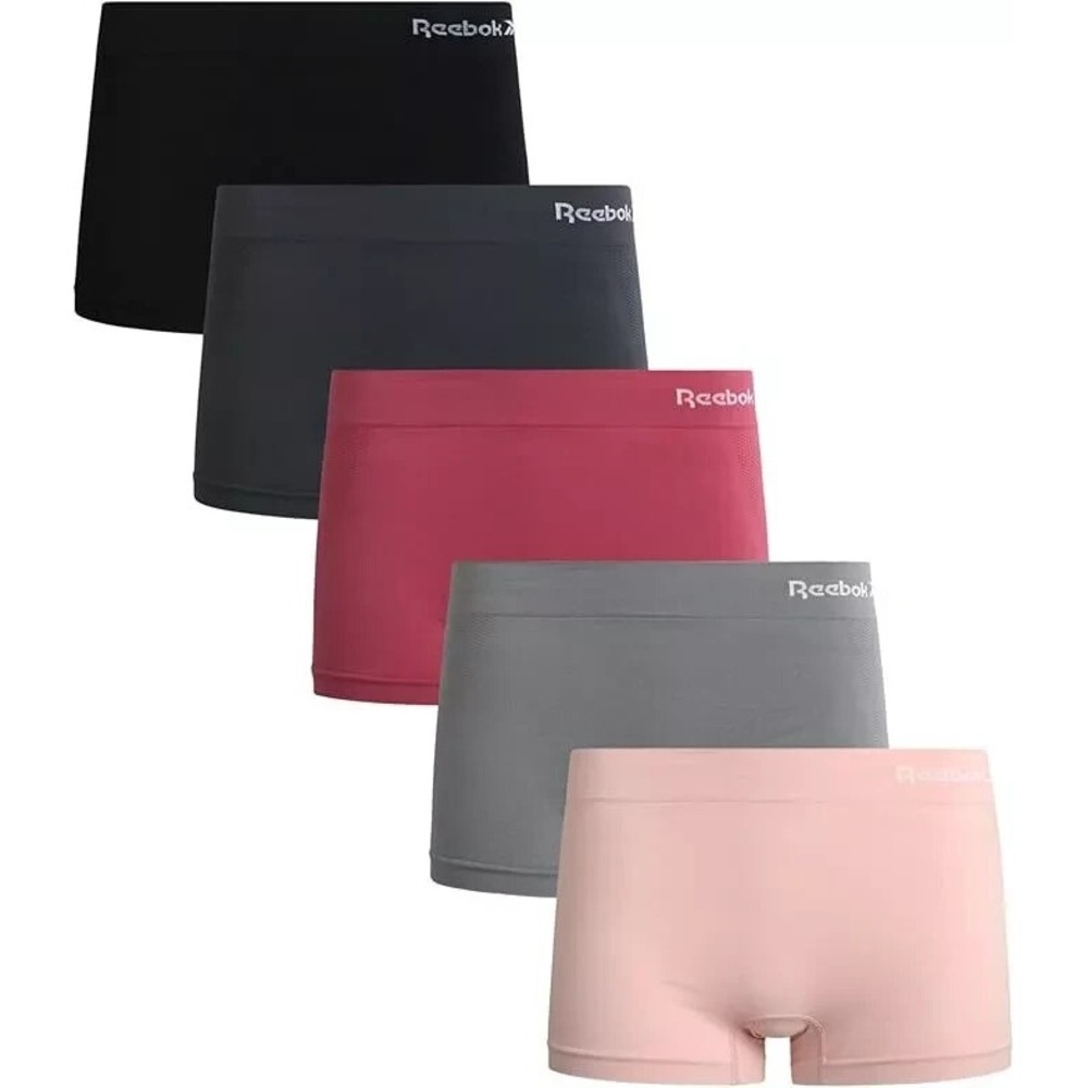Reebok Womens 5-Pack Seamless Boyshort Underwear XXL Pink Gray Black NWT